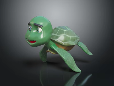 Cute Green Cartoon Turtle Character With Smiling Face And Detailed Shell Design 3d model