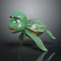 Cute Green Cartoon Turtle Character With Smiling Face And Detailed Shell Design