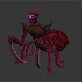 Red Metallic Ant Like Game Movie Character With Glowing Pink Eyes And Armored Body