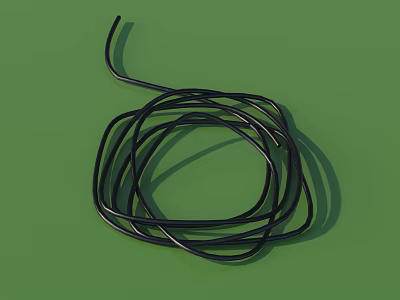 Thin Black Tangled Wires Twisted On Green Background With Shadow 3d model