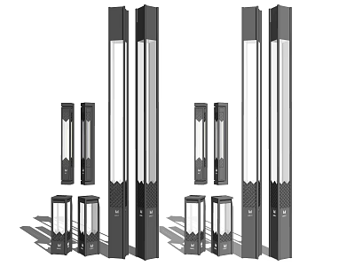 Modern Black Column Outdoor Lights with Various Sizes for Garden Landscape 3d model