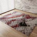 Square Carpet With Red Gray White Abstract Striped Design For Modern Wooden Floor Room