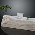 Modern Marble Reception Desk With White Monitor Small Potted Plant And Large Green Plant