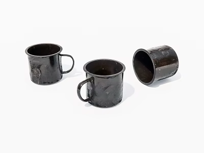 Three Black Mugs Featuring Two With Handles And One Inverted Design 3d model