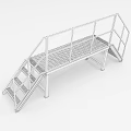 Man In Suit Standing On Metal Platform With Railing And Staircase