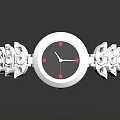 Silver Decorative Bracelet With Round Dial And Shiny Chain Links 3d model