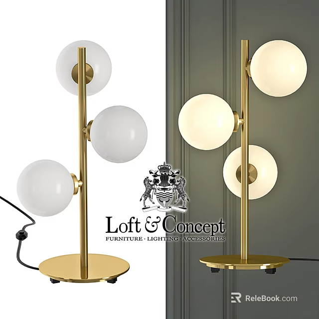 Modern Table Lamp With Golden Stand And Three White Spherical Shades 3d model 