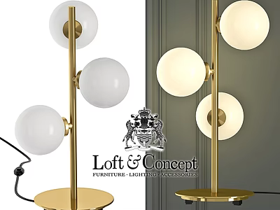 Modern Table Lamp With Golden Stand And Three White Spherical Shades 3d model