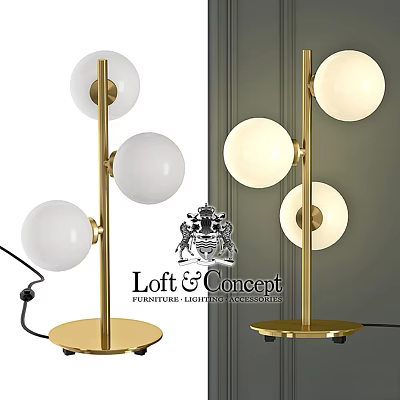 Modern Table Lamp With Golden Stand And Three White Spherical Shades 3d model