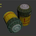 Two Cylindrical Military Weapon Devices With Yellow Green Bodies Red Markings And Metal Caps