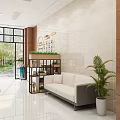 Modern Restaurant Interior With Open Layout Bar Seats Green Plants And Storage Cabinets