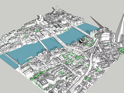 3D Urban City Model with River Bridges and High Rise Buildings 3d model