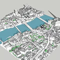 3D Urban City Model with River Bridges and High Rise Buildings
