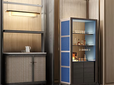 Sleek Modern Wine Cabinet With Blue Glass Doors LED Lighting And Wine Storage 3d model