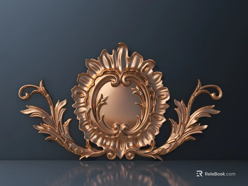 Golden Circular Carving Ornament Featuring Leaf Scroll Patterns For Wall Decor 3d model 