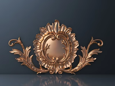 Golden Circular Carving Ornament Featuring Leaf Scroll Patterns For Wall Decor 3d model