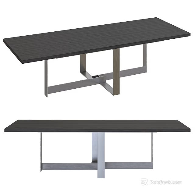 Modern Rectangular Dining Table With Black Tabletop And Metal Legs Design 3d model