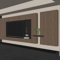 Modern TV Wall Design With Wooden Panels Built-in TV Floating Shelves Platform And Plants