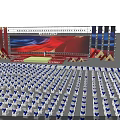 Stage Design with Red Blue Lighting Backdrop and Arranged Audience Seats Setup 3d model