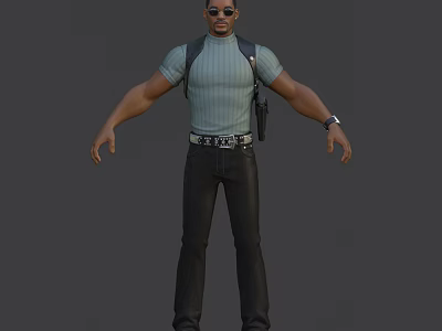 3D Game Movie Character In Striped Green T Shirt Black Pants And Sunglasses 3d model