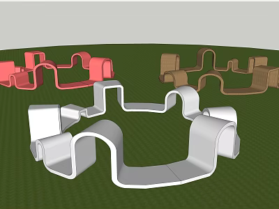 Modern Curved Landscape Seats In White Pink Brown For Outdoor Lawn 3d model