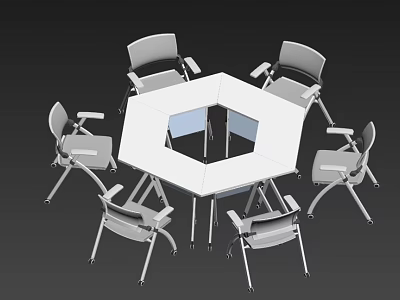 Modern Hexagonal Functional Table With Six Office Chairs For Meeting Use 3d model