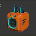 Cute Modern Orange Square Computer with Blue Ears Circular Speaker and Blue Lights