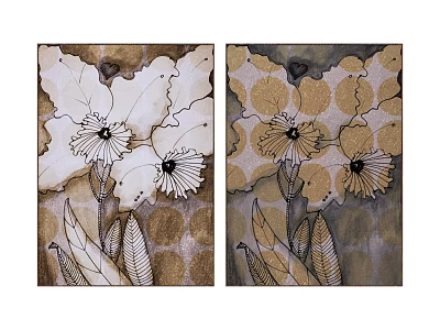 Floral Decorative Wall Art With Brown Beige Tones And Dot Pattern Background 3d model