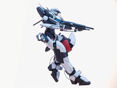 Detailed Game and Movie Mech Character With White Black Red Armor And Gun Weapon Design 3d model