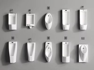 Urinals With Various Wall Mounted Designs And Modern Shapes For Bathrooms 3d model