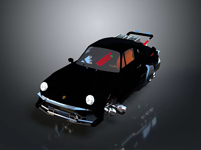 Black Vintage Modified Sports Car Featuring Orange Doors Round Headlights And Rocket Launcher 3d model