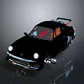 Black Vintage Modified Sports Car Featuring Orange Doors Round Headlights And Rocket Launcher
