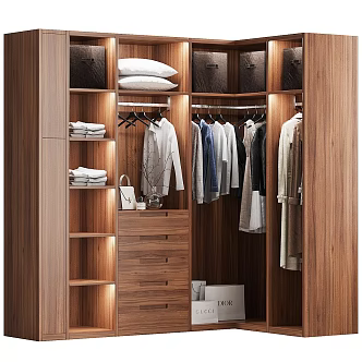 Solid Wood Wardrobe Redwood Wardrobe Cloakroom Wardrobe Clothing Shoes Hats Clothes Wardrobe Pendant Wardrobe Ornaments Pillow 3d model
