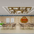 Chinese Style Hotel Lobby With Wooden Furniture Reception Desk And Ceiling Character Decorations