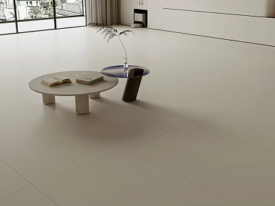 Light Colored Floor Tiles In Modern Living Space With Large Windows 3d model