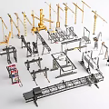 Different Types Of Construction Machinery With Cranes Steel Frames And Equipment