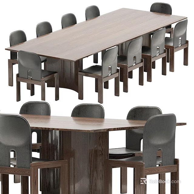 Wooden Dining Table Set With Gray Chairs For Modern Dining Space 3d model
