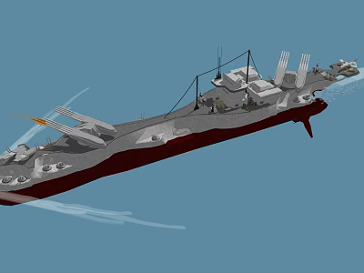 Warship Sailing At Sea With Main Artillery Antenna Arrays And Deck Structures 3d model