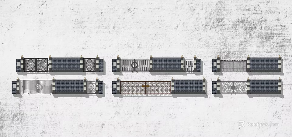 Various Entrance Gate Designs With Decorative Metal Patterns And Symmetric Elements 3d model