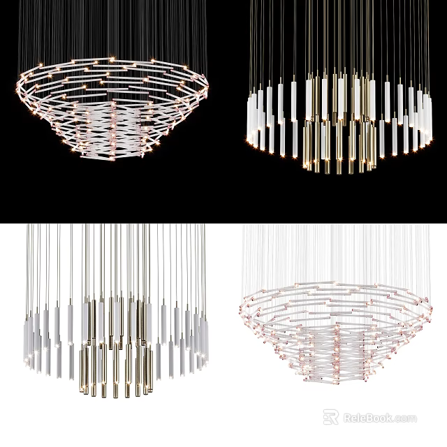 Modern Chandeliers Featuring Various Contemporary Designs With Circular And Linear Metallic Structures 3d model
