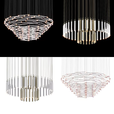 Modern Chandeliers Featuring Various Contemporary Designs With Circular And Linear Metallic Structures 3d model