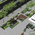 Garden Landscape Design With Trees Pathway Chairs Bicycle And Arched Structure
