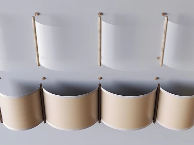 Elegant Ceiling Drapery Design With Beige Linen Fabric And Metal Brackets 3d model