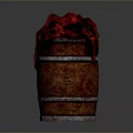 Rustic Wooden Barrel With Red Fabric Cover And Metal Hoops Design