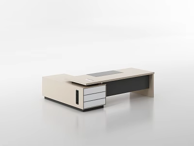 Modern Office Desk With Light Beige Finish Black Top Section And Sleek Drawers 3d model
