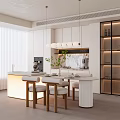 Modern Cream Style Dining Table and Chair Chandelier Sideboard 3d model