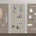 Pegboard Wall Hanging Items With Clothes Hat Scarf Clock Decorations Books Photo Frames 3d model