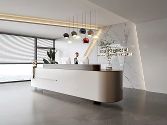 Modern Company Reception Area Bar Reception Desk 3d model