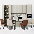 Modern Kitchen Dining Table Set With Mixed Color Chairs Cabinets And Open Shelves 3d model