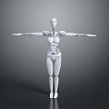 White Humanoid Robot Game and Movie Character with Mechanical Joints and Arms Outstretched